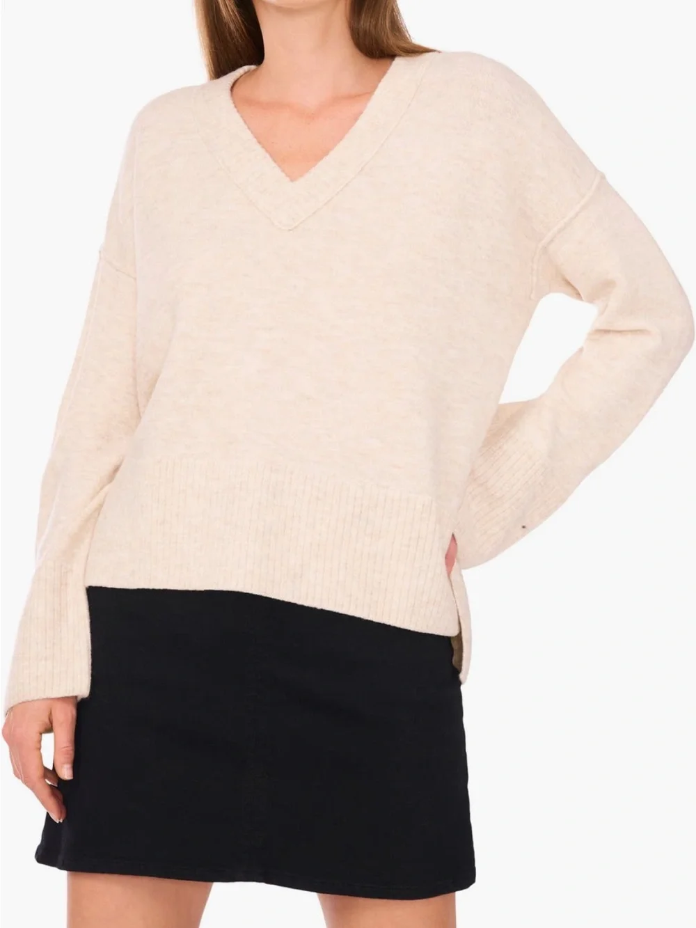 Vince Camuto High-Low V-Neck Sweater in Malted Size Large NWT